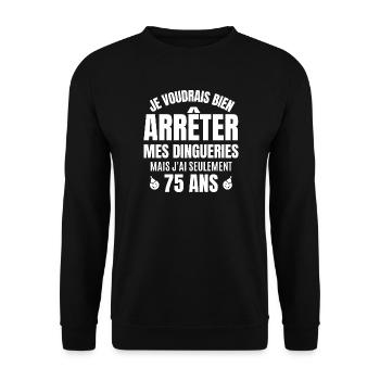 anniversaire 75 ans, anniversaire - Sweat-shirt Unisexe - noir - Devant - Alina (178cm) & Michal (187cm)