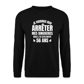anniversaire 56 ans, anniversaire - Sweat-shirt Unisexe - noir - Devant - Alina (178cm) & Michal (187cm)