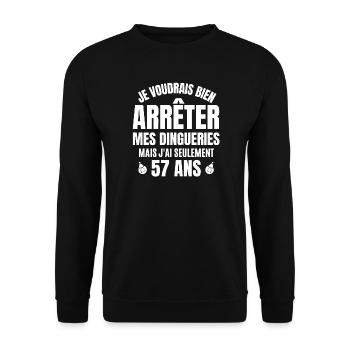 anniversaire 57 ans, anniversaire - Sweat-shirt Unisexe - noir - Devant - Alina (178cm) & Michal (187cm)