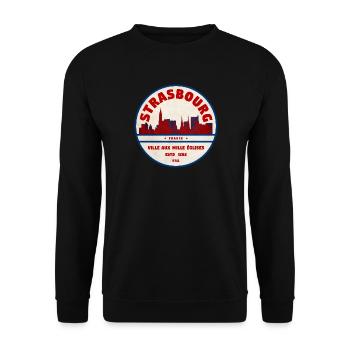 Strasbourg Retro City Badge Skyline - Unisex Sweatshirt - black - Front - Alina (178cm) & Michal (187cm)