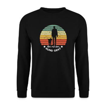 Der mit dem Hund geht - Gassi gehen - Unisex Pullover - Schwarz - Vorne - Alina (178cm) & Michal (187cm)