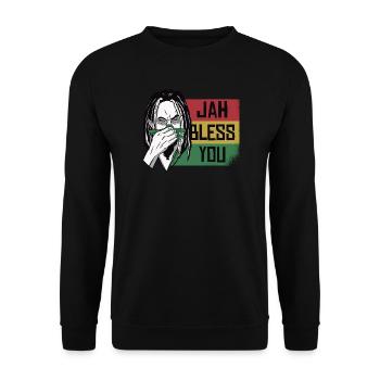 Jah Bless You Rastafari Grafik - Unisex Pullover - Schwarz - Vorne - Alina (178cm) & Michal (187cm)