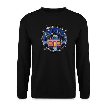 small snowy hut in the mountains in winter - Unisex Sweatshirt - black - Front - Alina (178cm) & Michal (187cm)