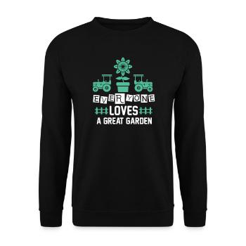 Gartenliebe Traktoren Blume - Unisex Pullover - Schwarz - Vorne - Alina (178cm) & Michal (187cm)