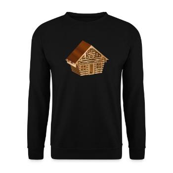 enchanting log cabin in 3D style in wood look - Unisex Sweatshirt - black - Front - Alina (178cm) & Michal (187cm)