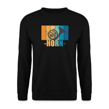 Horn Vintage Musiker Instrument Geschenk - Unisex Pullover - Schwarz - Vorne - Alina (178cm) & Michal (187cm)