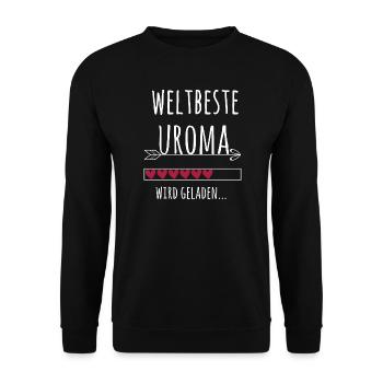 Weltbeste Uroma Ankündigung Schwangerschaft - Unisex Pullover - Schwarz - Vorne - Alina (178cm) & Michal (187cm)