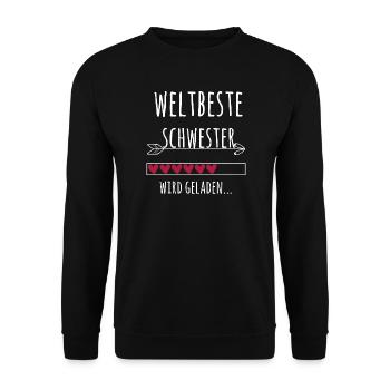 Weltbeste Schwester Ankündigung Schwangerschaft - Unisex Pullover - Schwarz - Vorne - Alina (178cm) & Michal (187cm)