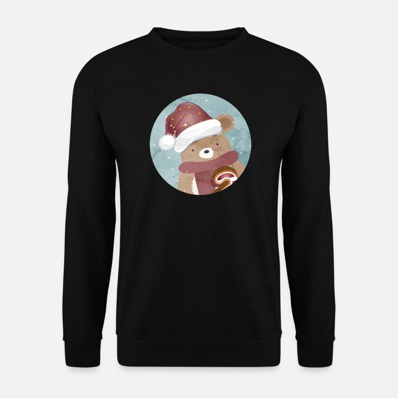 goldiger Bär für Weihnachten mit Weihnachtsmütze - Unisex Pullover - Schwarz
