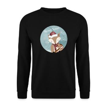goldiger Fuchs für Weihnachten mit Weihnachtsmütze - Unisex Pullover - Schwarz - Vorne - Alina (178cm) & Michal (187cm)