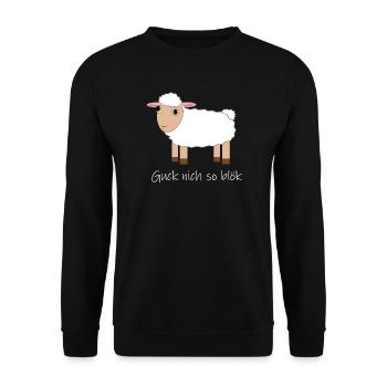 "Guck nich so blök" Glubschaugen Schaf - Unisex Pullover - Schwarz - Vorne - Alina (178cm) & Michal (187cm)