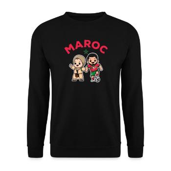 Moroccan player with his mother Morocco Football Gift - Unisex Sweatshirt - black - Front - Alina (178cm) & Michal (187cm)
