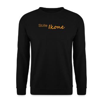 Stille Ikone Schrift in Orange - Unisex Pullover - Schwarz - Vorne - Alina (178cm) & Michal (187cm)