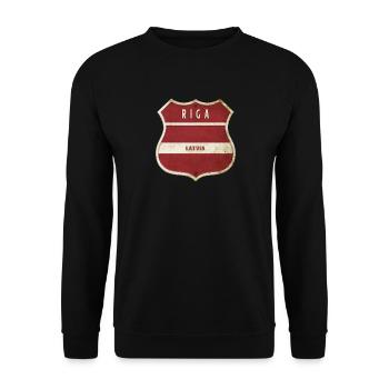 Design du drapeau des armoiries de Riga, Lettonie - Sweat-shirt Unisexe - noir - Devant - Alina (178cm) & Michal (187cm)
