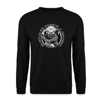 Kochender Chef Logo mit Messer - Unisex Pullover - Schwarz - Vorne - Alina (178cm) & Michal (187cm)