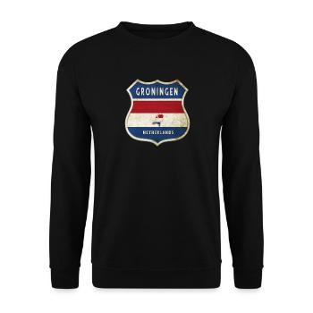 Groningen Niederlande Wappen Design - Unisex Pullover - Schwarz - Vorne - Alina (178cm) & Michal (187cm)