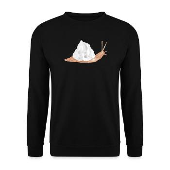 Schnecke mit Sahnehaube als Schneckenhaus - Unisex Pullover - Schwarz - Vorne - Alina (178cm) & Michal (187cm)