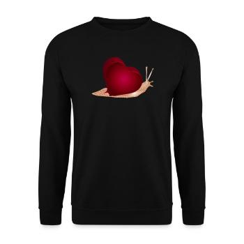 Schnecke mit rotem Herz als Schneckenhaus - Unisex Pullover - Schwarz - Vorne - Alina (178cm) & Michal (187cm)