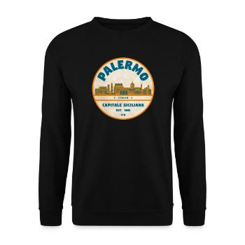 Palermo Retro City Logo Round - Unisex Sweatshirt - black - Front - Alina (178cm) & Michal (187cm)