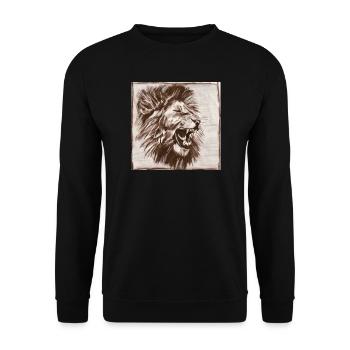 Löwenkopf Profil – majestätische Löwenzeichnung - Unisex Pullover - Schwarz - Vorne - Alina (178cm) & Michal (187cm)