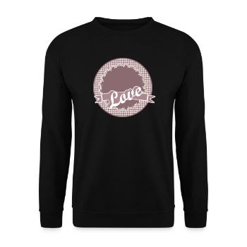 nostalgisches Etikett in Altrosa mit viel Liebe - Unisex Pullover - Schwarz - Vorne - Alina (178cm) & Michal (187cm)