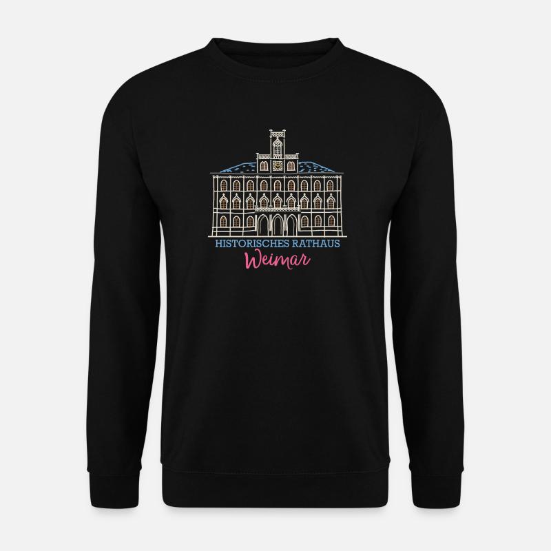 Weimar, historisches Rathaus, Strichzeichnung - Unisex Pullover - Schwarz