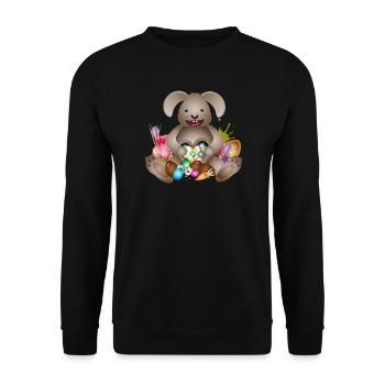 laughing Easter with Easter nest full of Easter eggs - Unisex Sweatshirt - black - Front - Alina (178cm) & Michal (187cm)