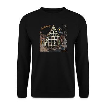Quedlinburg Strichzeichnung, Harz, Deutschland - Unisex Pullover - Schwarz - Vorne - Alina (178cm) & Michal (187cm)