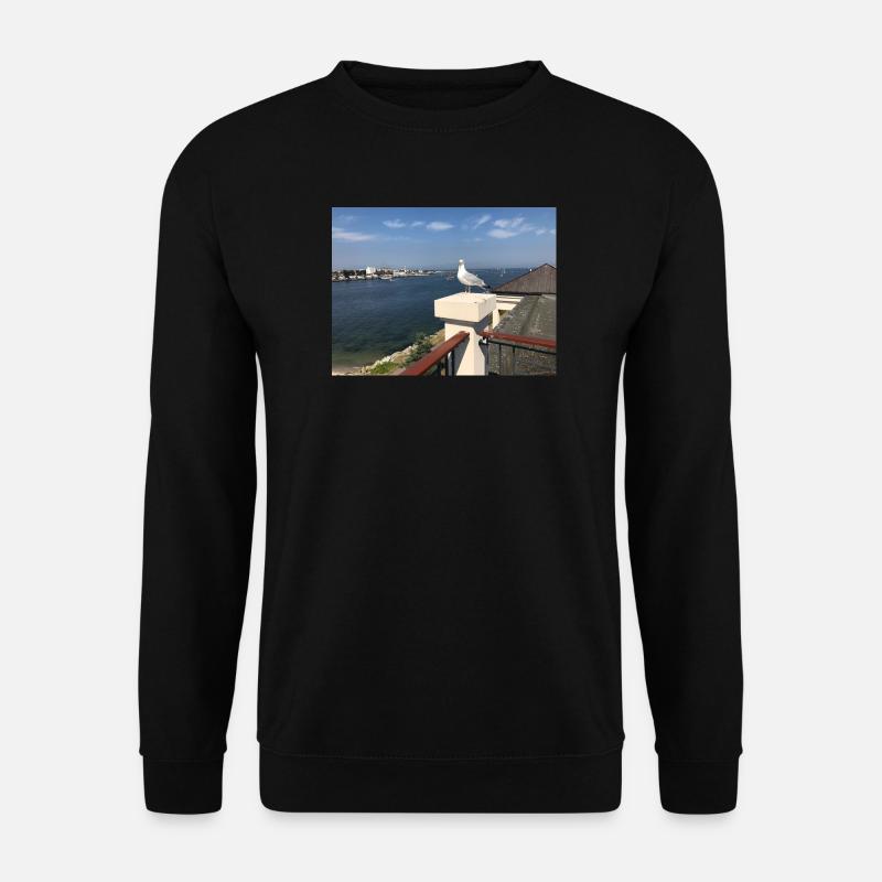 Möwe über Küstenbalkon - Unisex Pullover - Schwarz