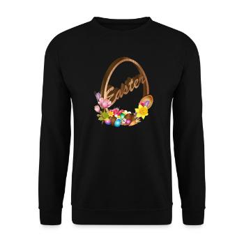 decorated Easter egg relief in wood look - Unisex Sweatshirt - black - Front - Alina (178cm) & Michal (187cm)