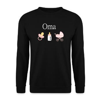 Oma 2023 Geburt Mädchen Vorlage personalisierbar - Unisex Pullover - Schwarz - Vorne - Alina (178cm) & Michal (187cm)