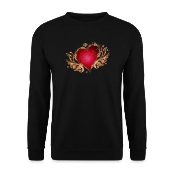 Cœur rouge avec ailes et écriture en bois - Sweat-shirt Unisexe - noir - Devant - Alina (178cm) & Michal (187cm)