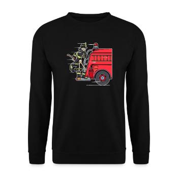 Feuerwehrmann Brandschutz Retter Feuerwehrauto - Unisex Pullover - Schwarz - Vorne - Alina (178cm) & Michal (187cm)