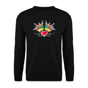 Tatouage de cœur de carnaval Fool’s Cap - Sweat-shirt Unisexe - noir - Devant - Alina (178cm) & Michal (187cm)