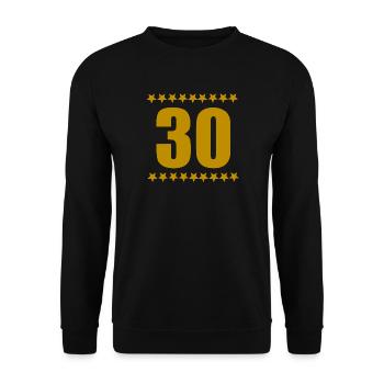 outfit Geburtstag, 30 goldgelb sternenmuster - Unisex Pullover - Schwarz - Vorne - Alina (178cm) & Michal (187cm)