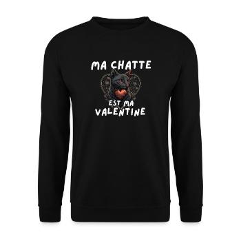 Chat félin cœur Valentine - Sweat-shirt Unisexe - noir - Devant - Alina (178cm) & Michal (187cm)