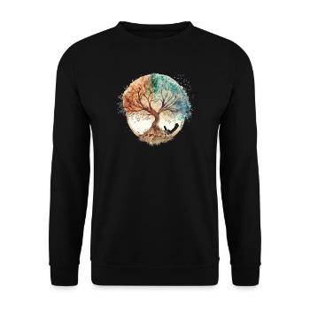 Watercolor Tree of Life Circle - Unisex Sweatshirt - black - Front - Alina (178cm) & Michal (187cm)