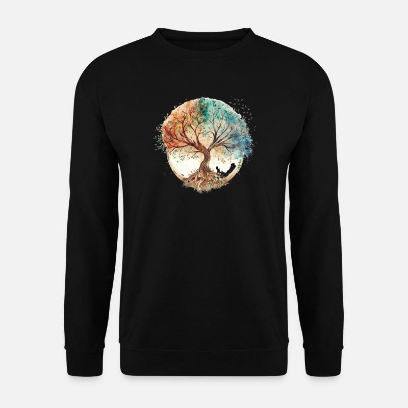 Wasserfarben Lebensbaum Kreis - Unisex Pullover - Schwarz