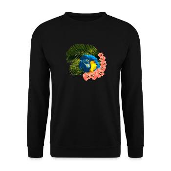 tolle urlaubsoutfits, gelbbrust ara Hibiskus - Unisex Pullover - Schwarz - Vorne - Alina (178cm) & Michal (187cm)