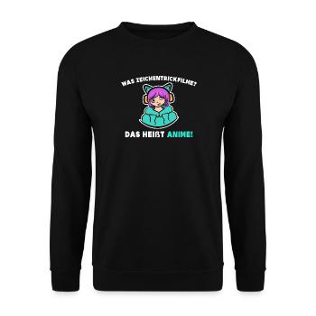 Comic Manga Anime Statement Popkultur Zeichentrick - Unisex Pullover - Schwarz - Vorne - Alina (178cm) & Michal (187cm)