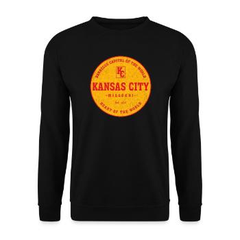 Kansas City BBQ Emblem Kreis - Unisex Pullover - Schwarz - Vorne - Alina (178cm) & Michal (187cm)