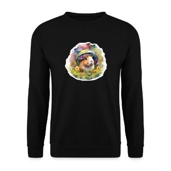 Meerschweinchen in Blumenwiese - Unisex Pullover - Schwarz - Vorne - Alina (178cm) & Michal (187cm)