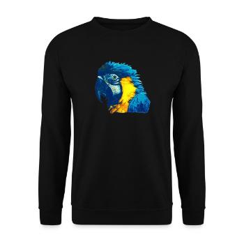 geschenke mit vögeln, Gelbbrust Ara Kopf - Unisex Pullover - Schwarz - Vorne - Alina (178cm) & Michal (187cm)