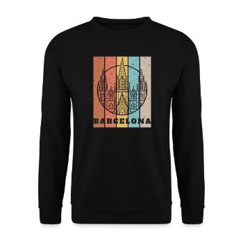 Barcelona Gothic Skyline Farbblock-Poster - Unisex Pullover - Schwarz - Vorne - Alina (178cm) & Michal (187cm)