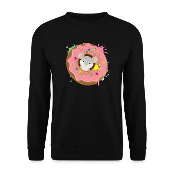 graue Maus sitzt im Donut mit rosa Glasur - Unisex Pullover - Schwarz - Vorne - Alina (178cm) & Michal (187cm)