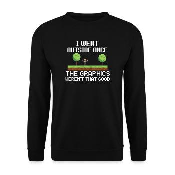 Ich war einmal beim Pixel-Meme draußen - Unisex Pullover - Schwarz - Vorne - Alina (178cm) & Michal (187cm)
