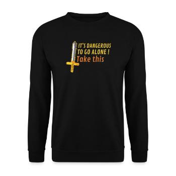 Pixel Schwert Nimm diesen Helden - Unisex Pullover - Schwarz - Vorne - Alina (178cm) & Michal (187cm)
