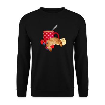 Breakfast still life with croissant, coffee, berries - Unisex Sweatshirt - black - Front - Alina (178cm) & Michal (187cm)