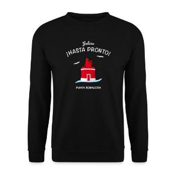 Galicien, Leuchtturm Punta Robaleira, Spanien - Unisex Pullover - Schwarz - Vorne - Alina (178cm) & Michal (187cm)