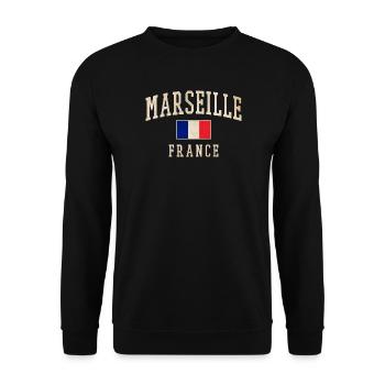 Marseille Frankreich Vintage Flagge - Unisex Pullover - Schwarz - Vorne - Alina (178cm) & Michal (187cm)